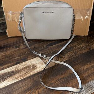 Michael Kors Light Gray Saffiano Leather Crossbody Bag